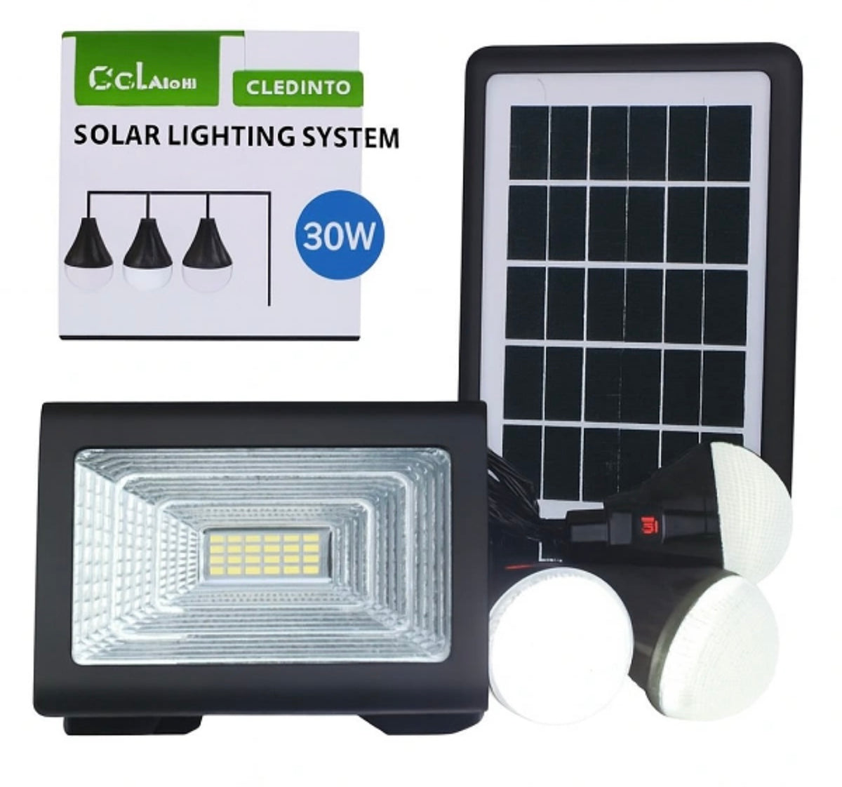 Kit solaire avec projecteur et 3 ampoules